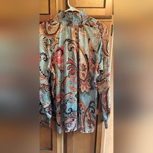 Beautiful Melissa Paige Mock Neck Dress Shirt  Smocking on Sleeves and Neck LRG